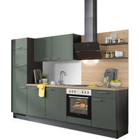KÜCHENBLOCK 290 cm   in Graphitfarben, Eichefarben, Dunkelgrün  - Dunkelgrün/Edelstahlfarben, Design, Holzwerkstoff/Metall (290cm) - Xora