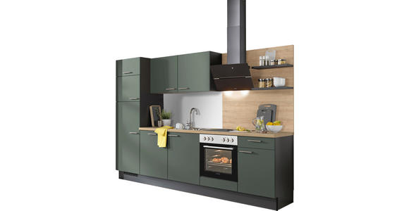 KÜCHENBLOCK 290 cm in Graphitfarben, Eichefarben, Dunkelgrün - Dunkelgrün/Edelstahlfarben, Design, Holzwerkstoff/Metall (290cm) - Xora