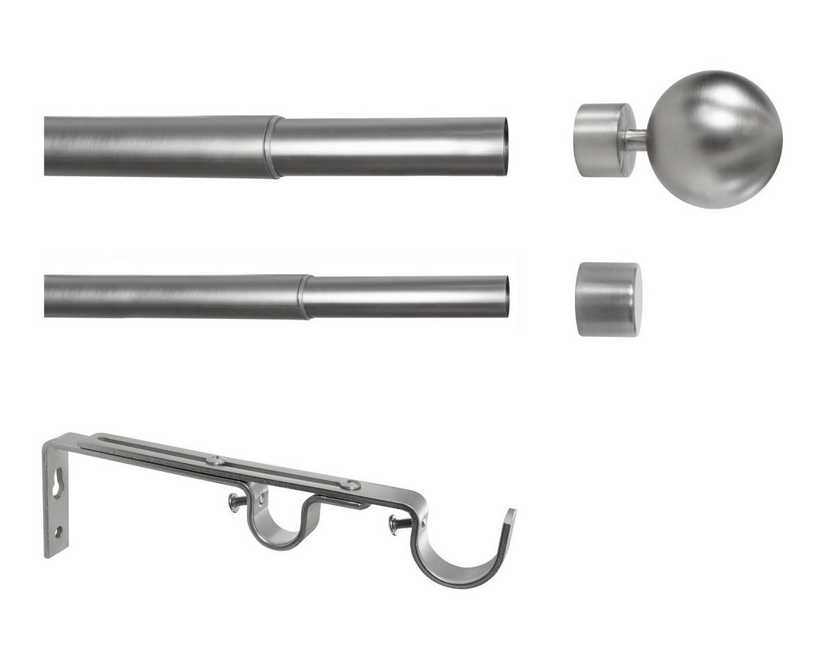 VORHANGSTANGENSET  190 cm  - Grau Hochglanz, Basics, Metall (190cm)