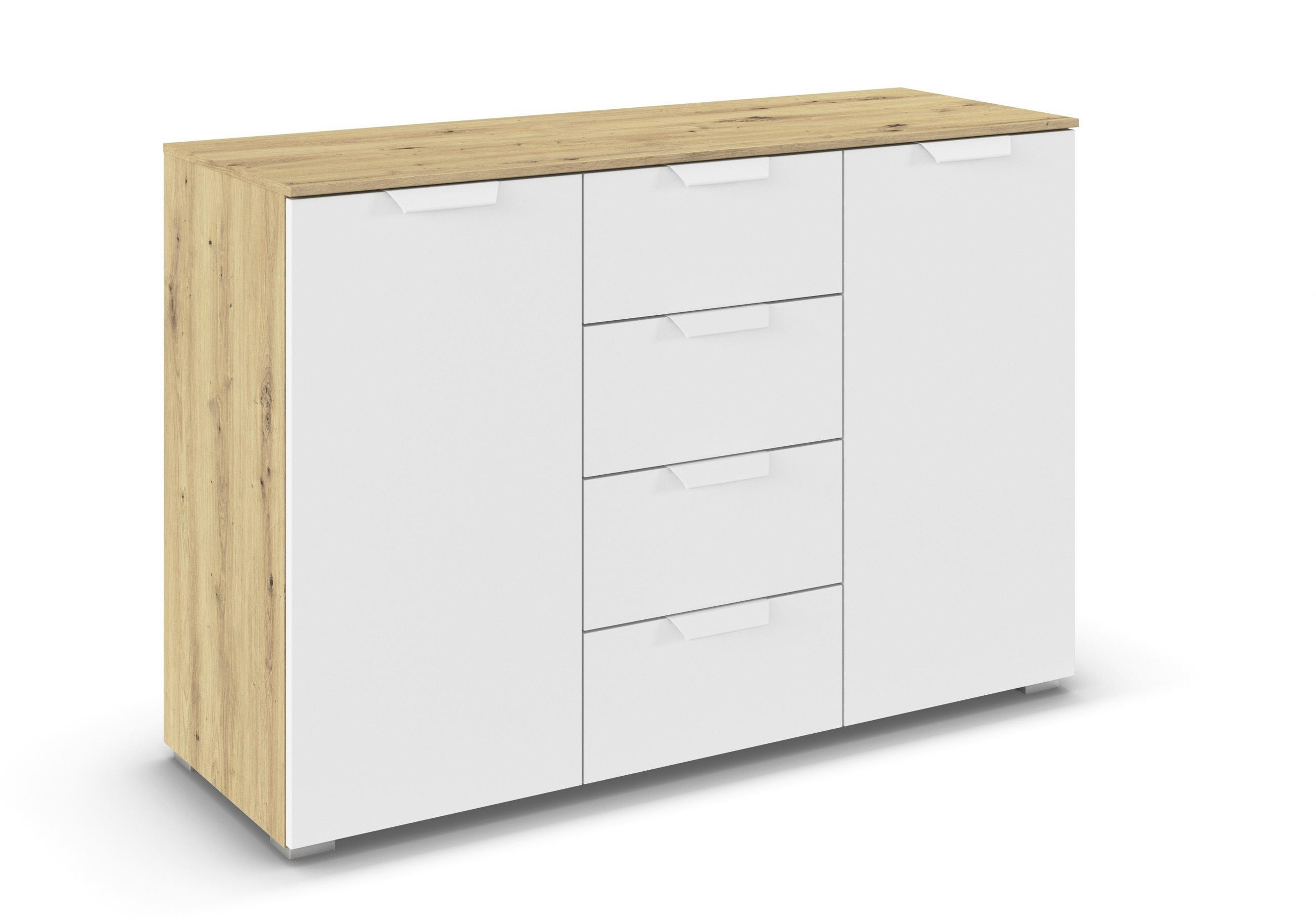Carryhome Kommode Weiß, Eiche Artisan 120x81x42 cm