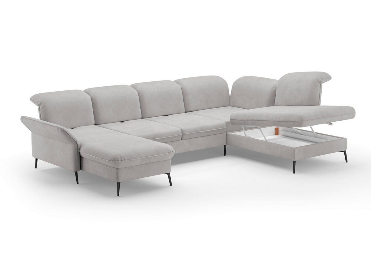 WOHNLANDSCHAFT in Flachgewebe Silberfarben  - Silberfarben/Schwarz, Konventionell, Textil/Metall (198/359/231cm) - Sit & More