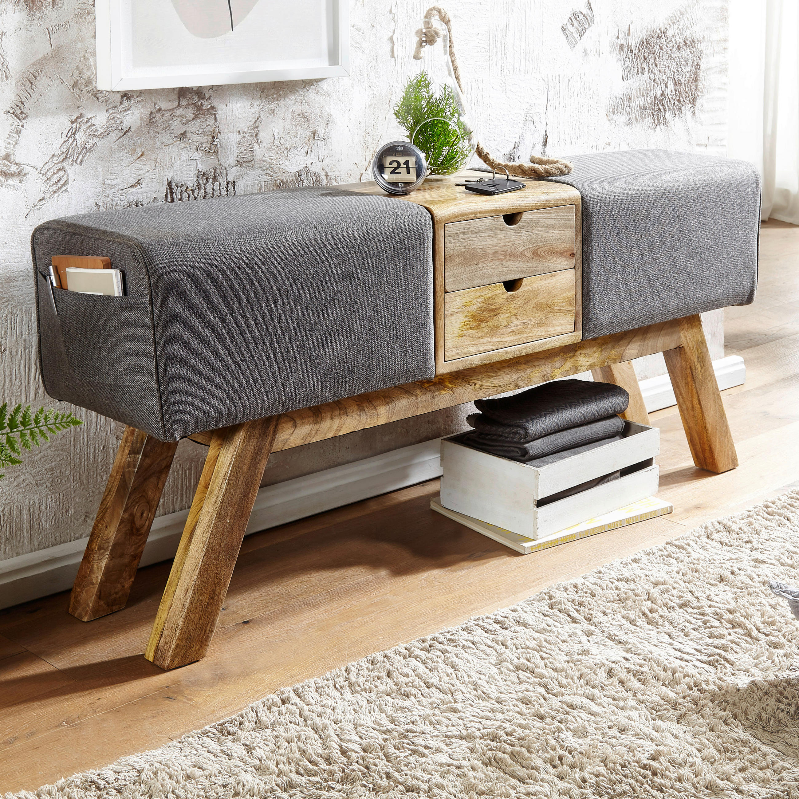 TABURE-KLUPA tekstil siva - siva/smeđa, Moderno, tekstil/drvo (120/56/30cm) - MID.YOU