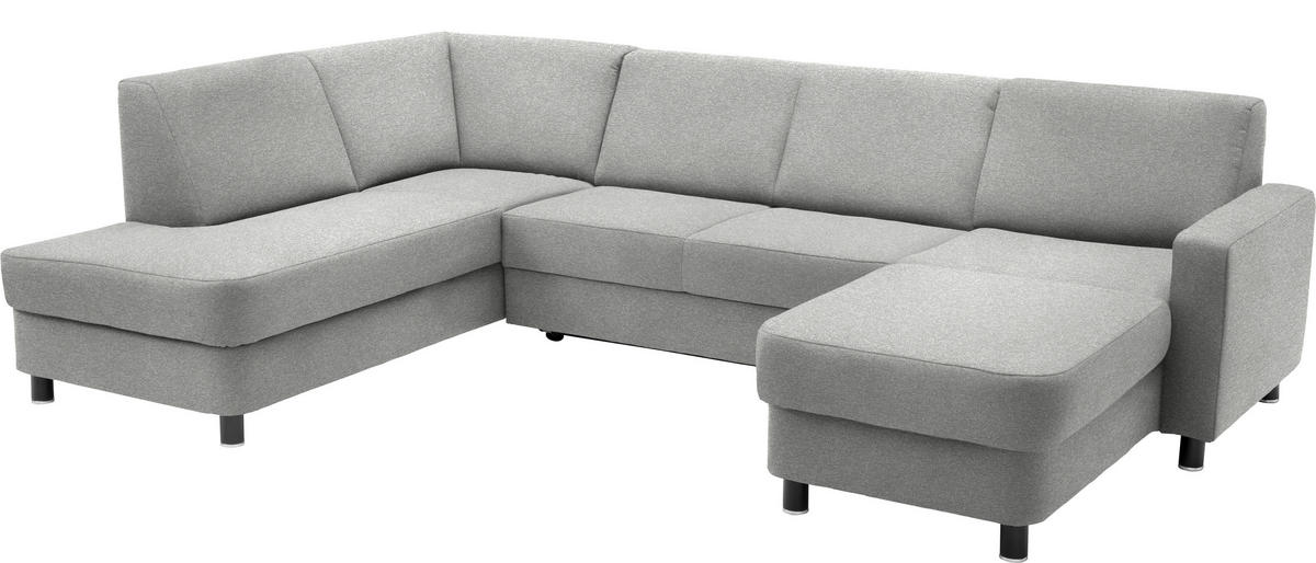 WOHNLANDSCHAFT in Webstoff Platinfarben  - Platinfarben/Schwarz, Design, Holz/Textil (198/296/165cm) - Xora
