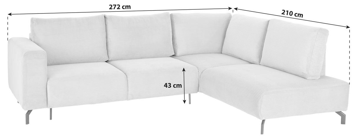 ECKSOFA Graugrün Cord  - Schwarz/Graugrün, MODERN, Textil (272/210cm) - P & B