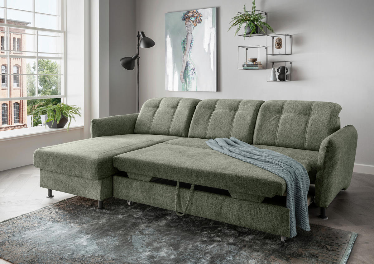 ECKSOFA in Chenille Grün  - Schwarz/Grün, Modern, Textil/Metall (184/267cm) - Livetastic
