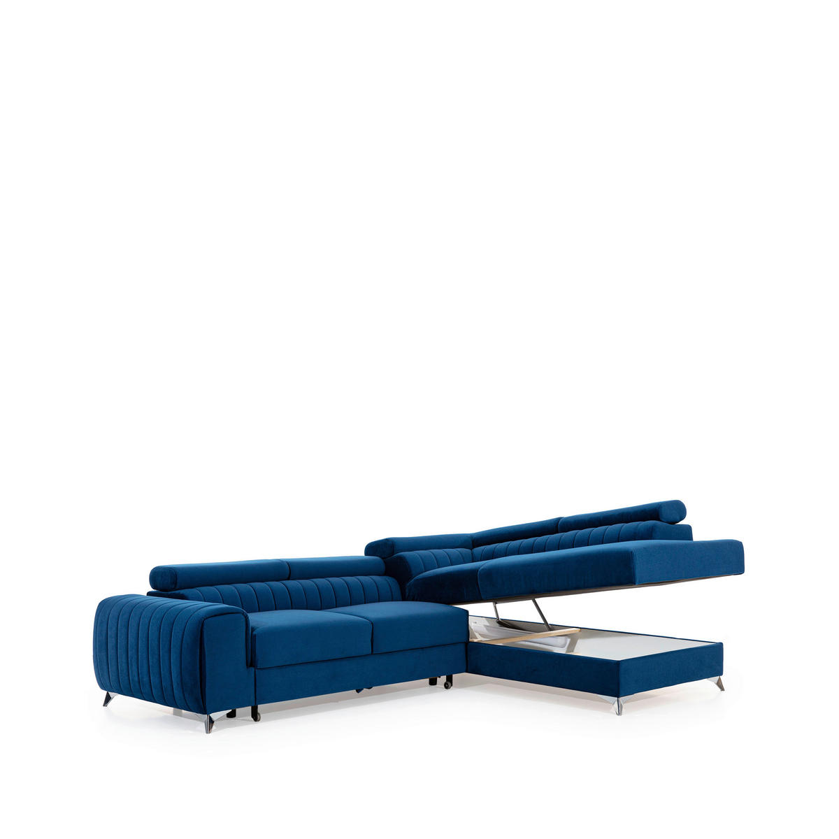 ECKSOFA  Blau Samt  - Blau/Silberfarben, Design, Textil/Metall (278/205cm) - MID.YOU