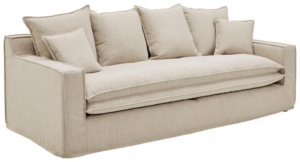 HUSSEN-3-SITZER-SOFA in Bouclé Beige  - Beige/Schwarz, Trend, Kunststoff/Textil (227/92/105cm) - Livetastic