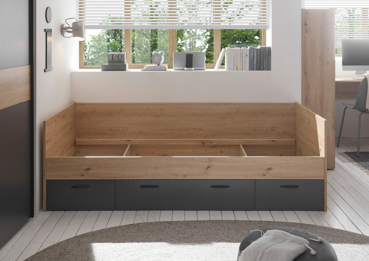 POSTELJA 90 cm   x 200 cm  , leseni material barve grafita, hrast artisan  - barve grafita/hrast artisan, Konvencionalno, leseni material (204/65/95cm) - Hom`in