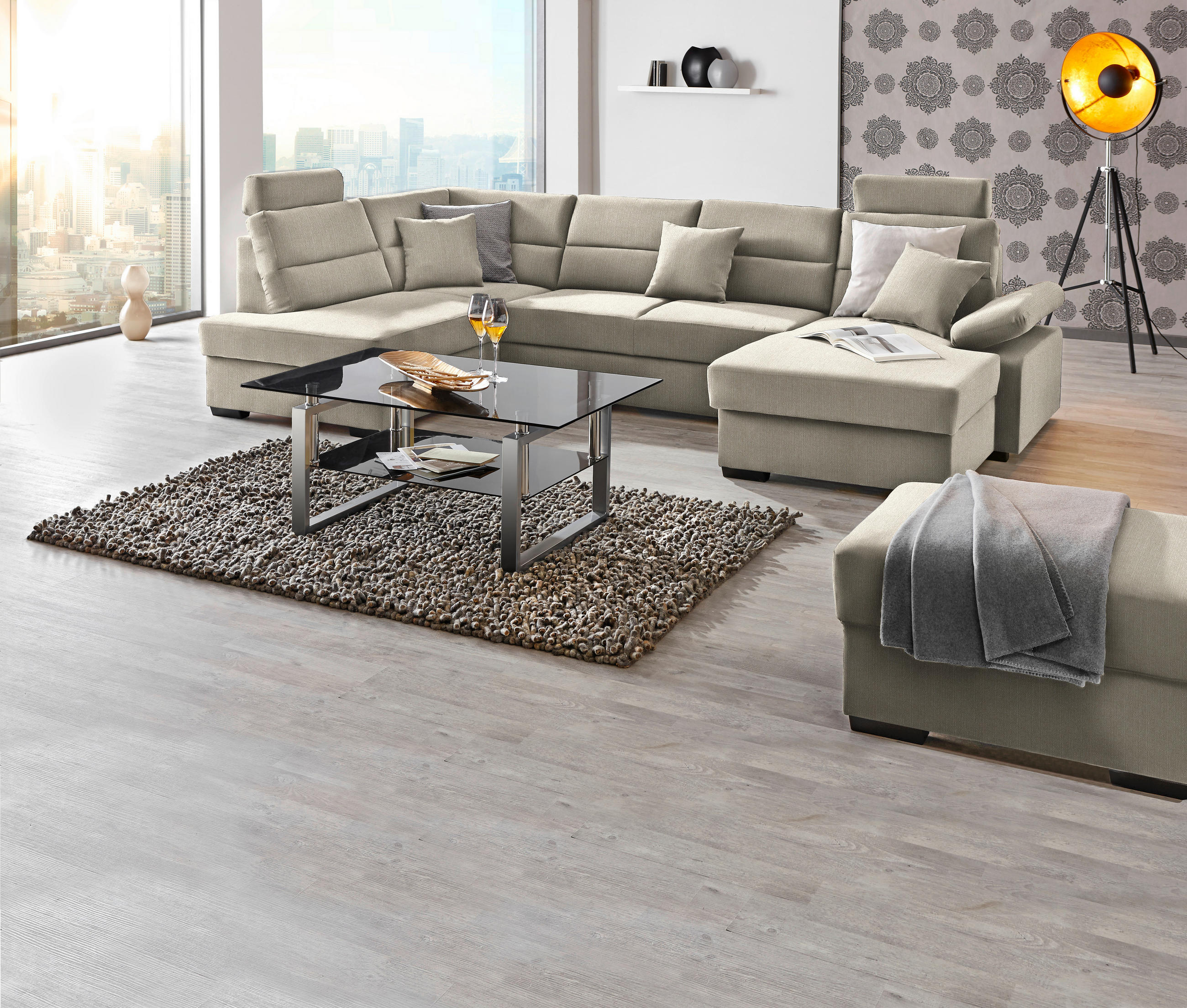 WOHNLANDSCHAFT in Webstoff Beige  - Dunkelbraun/Beige, KONVENTIONELL, Kunststoff/Textil (183/319/166cm) - Cantus