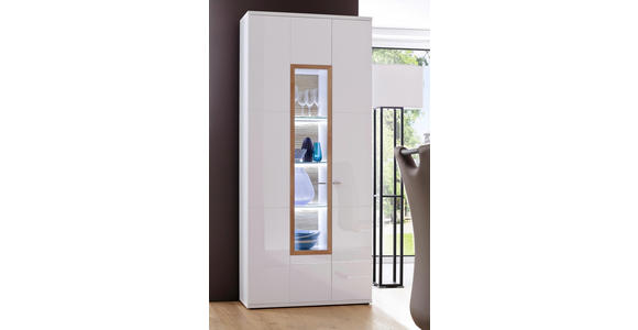 VITRINE in Weiß - Eichefarben/Schwarz, Design, Glas/Holzwerkstoff (90/207/37cm) - Novel