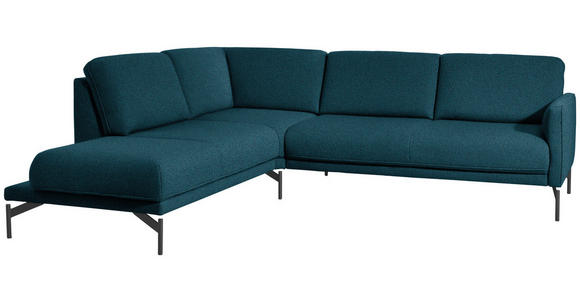 ECKSOFA in Flachgewebe, Struktur Petrol  - Anthrazit/Petrol, Design, Textil/Metall (230/254cm) - Ambiente