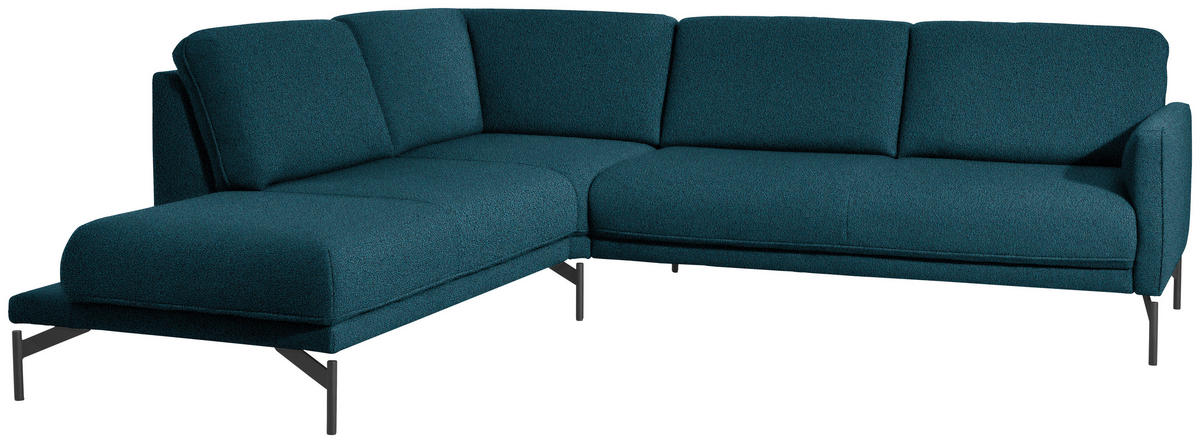ECKSOFA in Flachgewebe, Struktur Petrol  230/254 cm  - Anthrazit/Petrol, Design, Textil/Metall (230/254cm) - Johann Jakob
