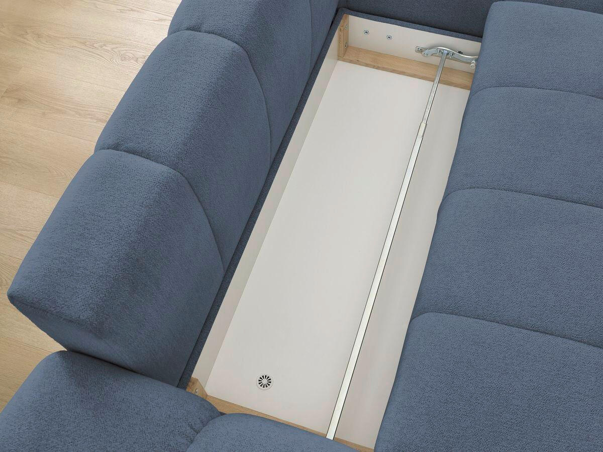 ECKSCHLAFSOFA EVEREST  mit Rücken echt, Armteil links, Armteil rechts Flachgewebe Dunkelblau  - Schwarz/Dunkelblau, MODERN, Kunststoff/Textil (318/180cm) - Livetastic