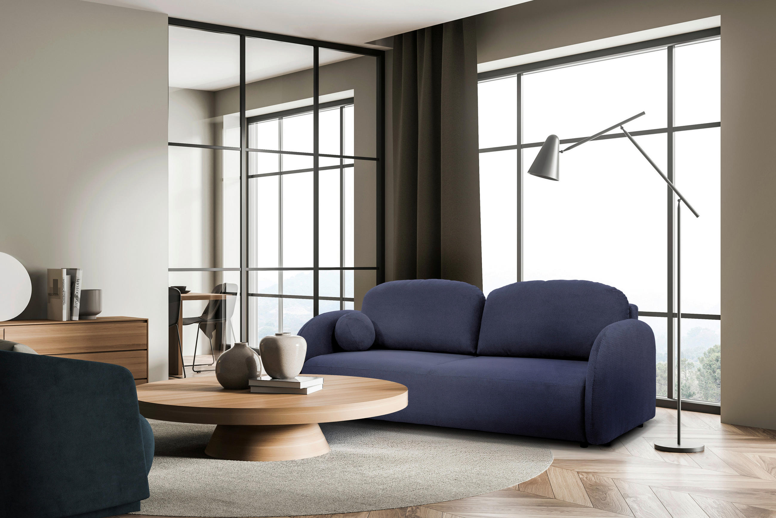 SCHLAFSOFA ROMA  mit Struktur Dunkelblau  - Schwarz/Dunkelblau, Design, Textil (230/90/105cm) - MID.YOU