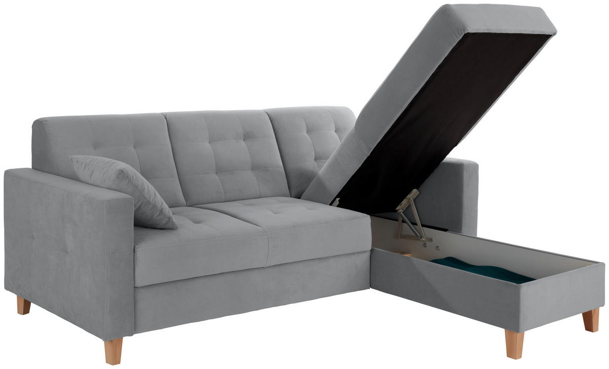 ECKSOFA Anthrazit Samt  - Anthrazit/Naturfarben, Design, Holz/Textil (231/160cm) - Livetastic