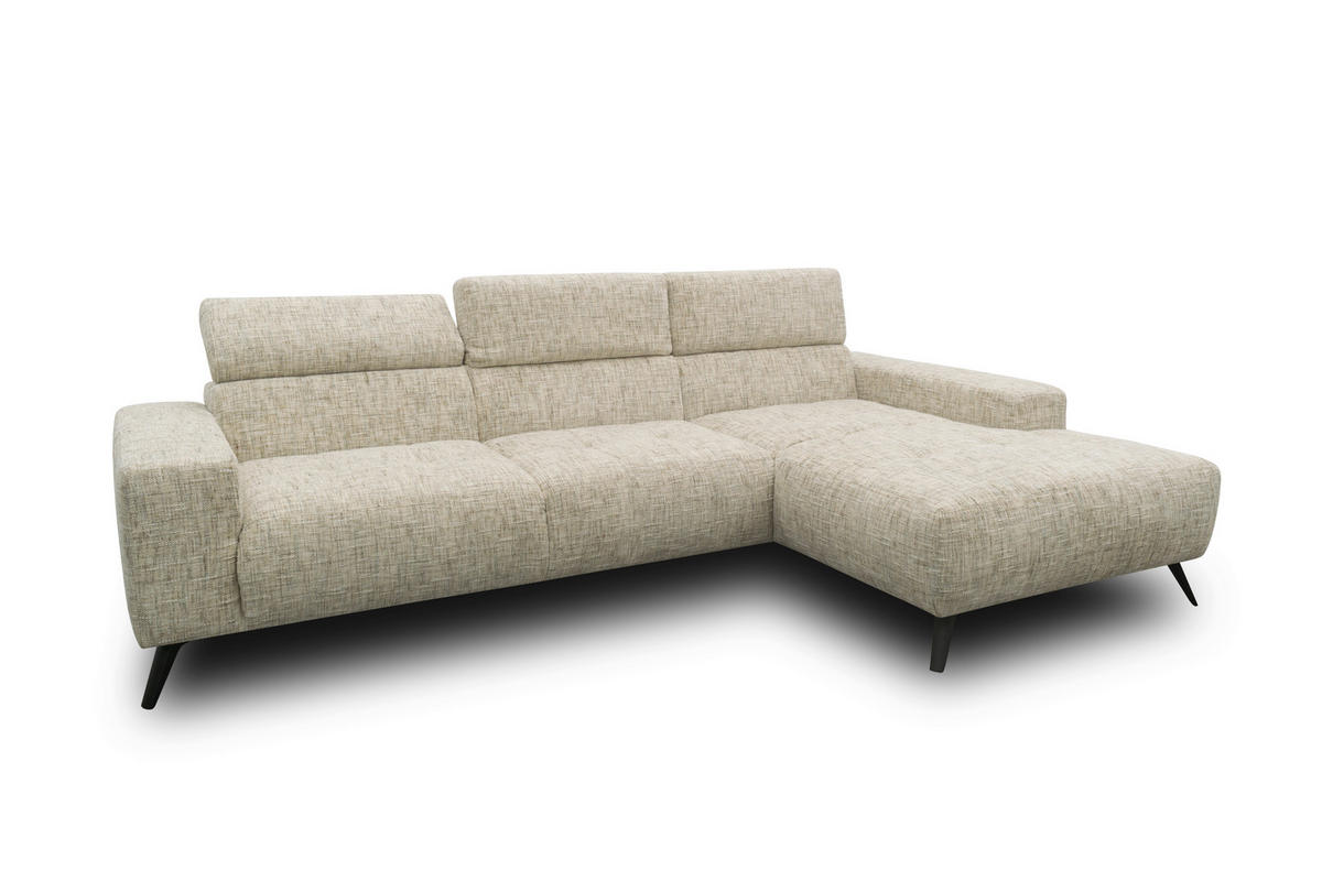 ECKSOFA 100 005 FK Beige Chenille Rücken echt  - Beige/Schwarz, Basics, Textil/Metall (284/175cm) - Livetastic