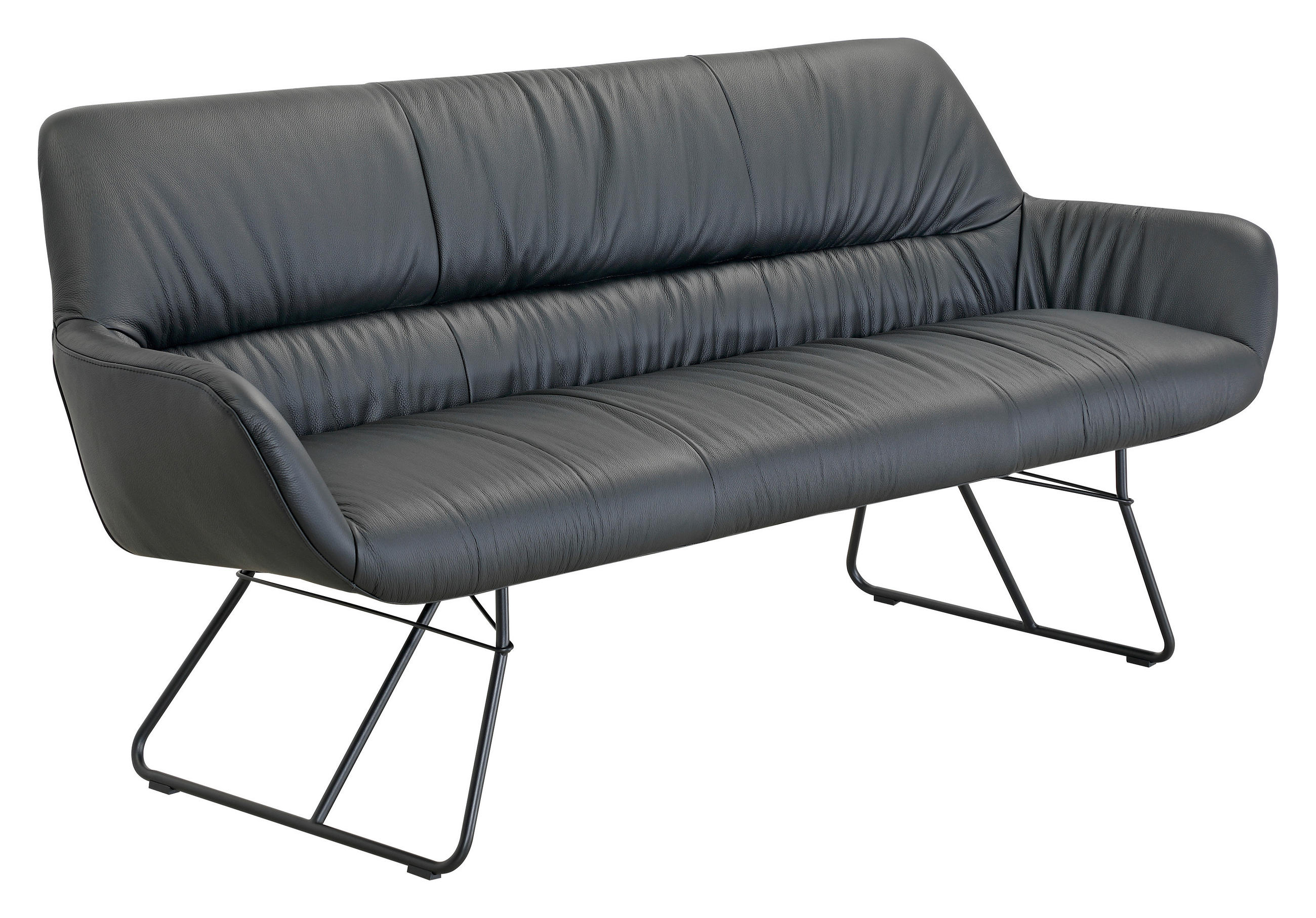 SITZBANK 201,5/87/67,5 cm Echtleder Schwarz  - Schwarz, Design, Leder/Metall (201,5/87/67,5cm) - Dieter Knoll