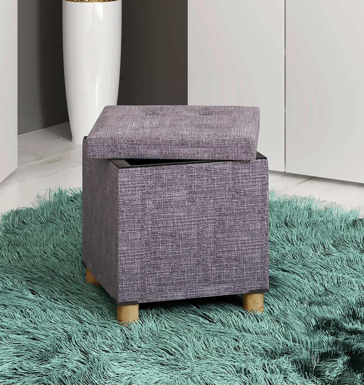 SITZBOX in Textil Hellgrau  - Hellgrau/Braun, Modern, Holzwerkstoff/Textil (38/40/38cm) - MID.YOU