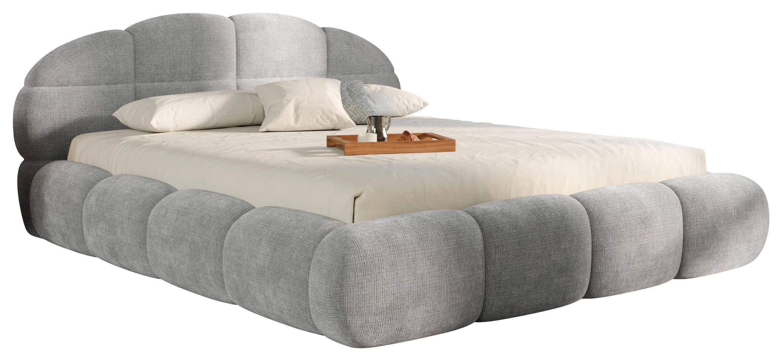 POLSTERBETT 160/200 cm,  in Hellgrau, gepolstertes Kopfteil, Lattenrost, Bettkasten,  - Hellgrau/Schwarz, Design, Holz/Textil (160/200cm) - Chameo