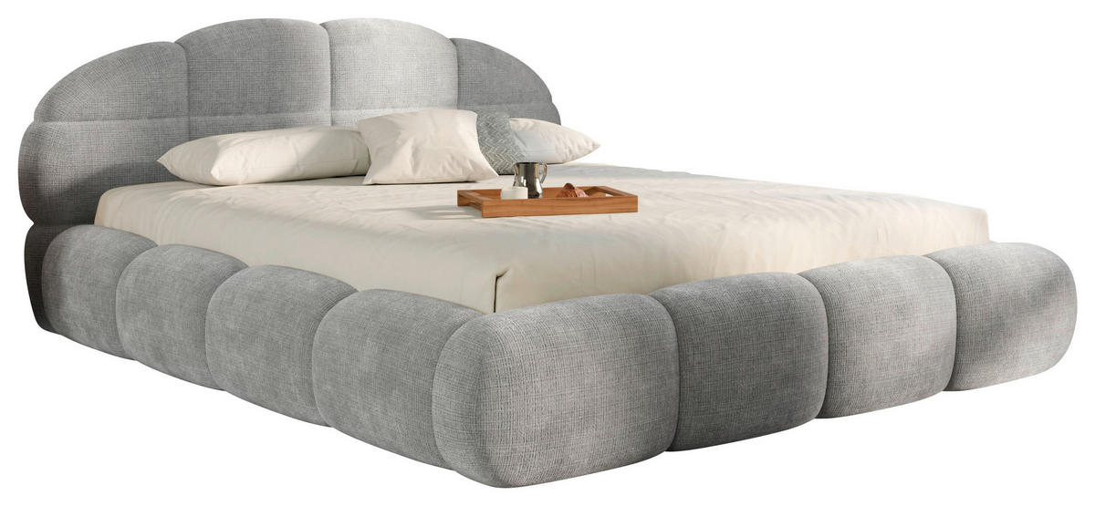 POLSTERBETT 160/200 cm,  in Hellgrau, gepolstertes Kopfteil, Lattenrost, Bettkasten,  - Hellgrau/Schwarz, Design, Holz/Textil (160/200cm) - Chameo