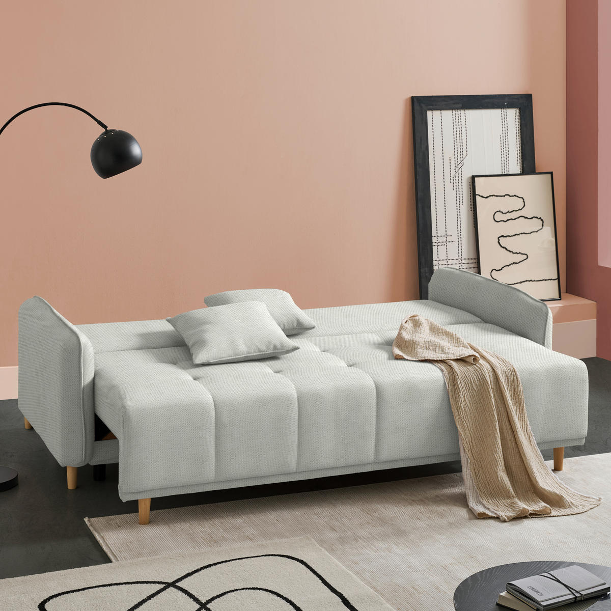 SCHLAFSOFA Chenille Naturfarben  - Buchefarben/Naturfarben, Design, Holz/Textil (217/97/101cm) - Carryhome
