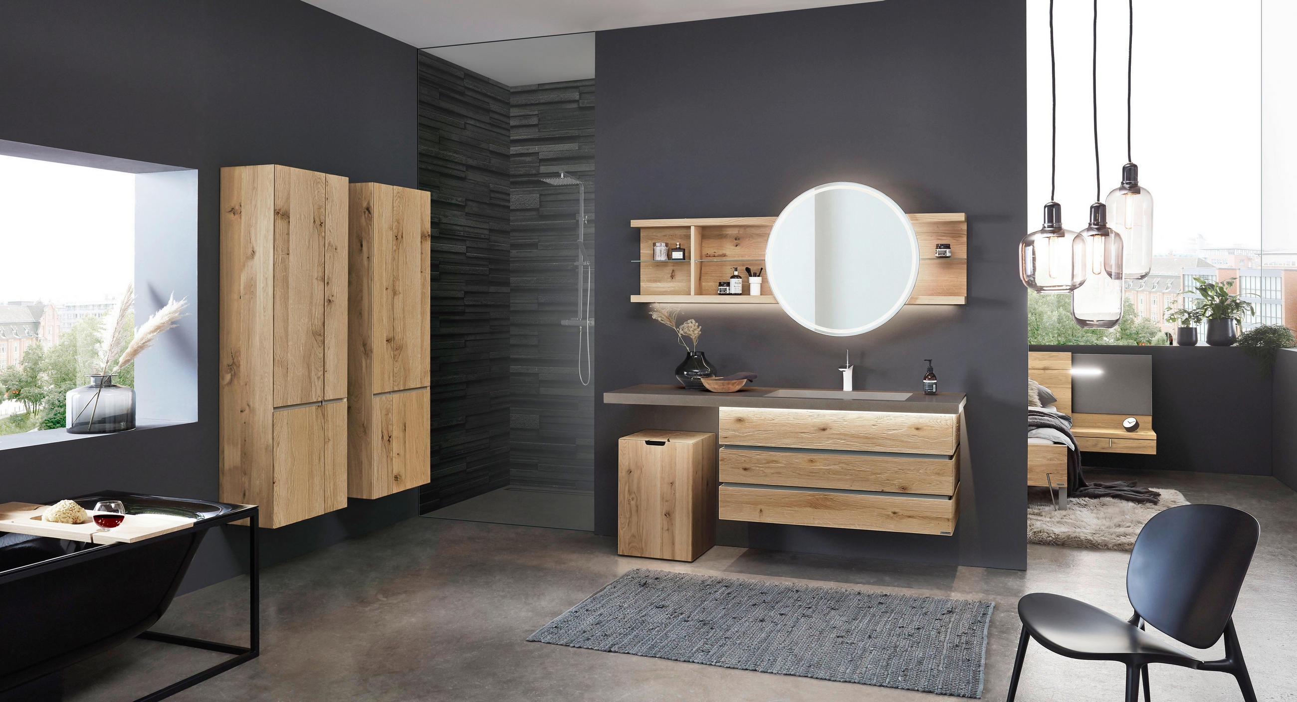 HOCHSCHRANK 57,6/172,8/33,1 cm  - Eichefarben, MODERN, Glas/Holz (57,6/172,8/33,1cm) - Valdera