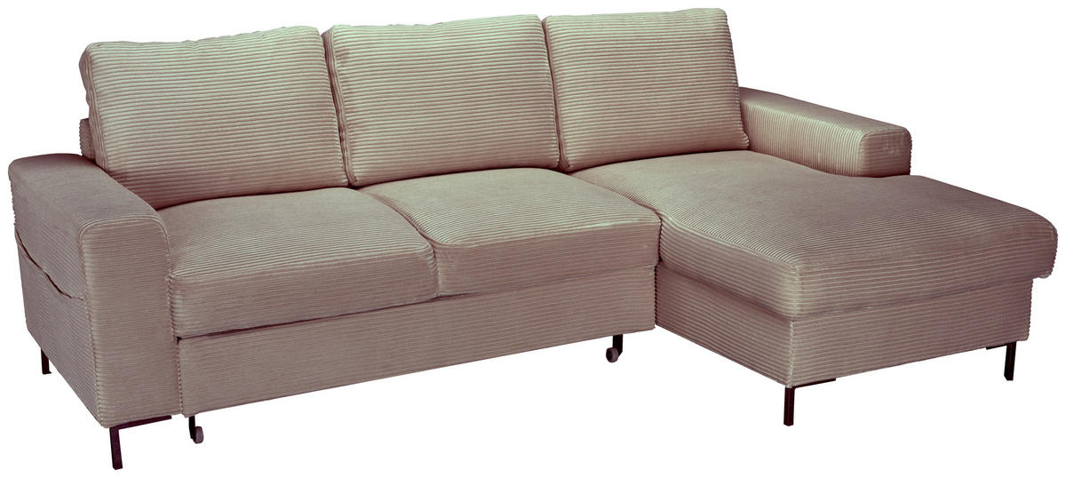 ECKSOFA Taupe Cord  - Taupe/Schwarz, KONVENTIONELL, Textil/Metall (240/150cm) - Carryhome