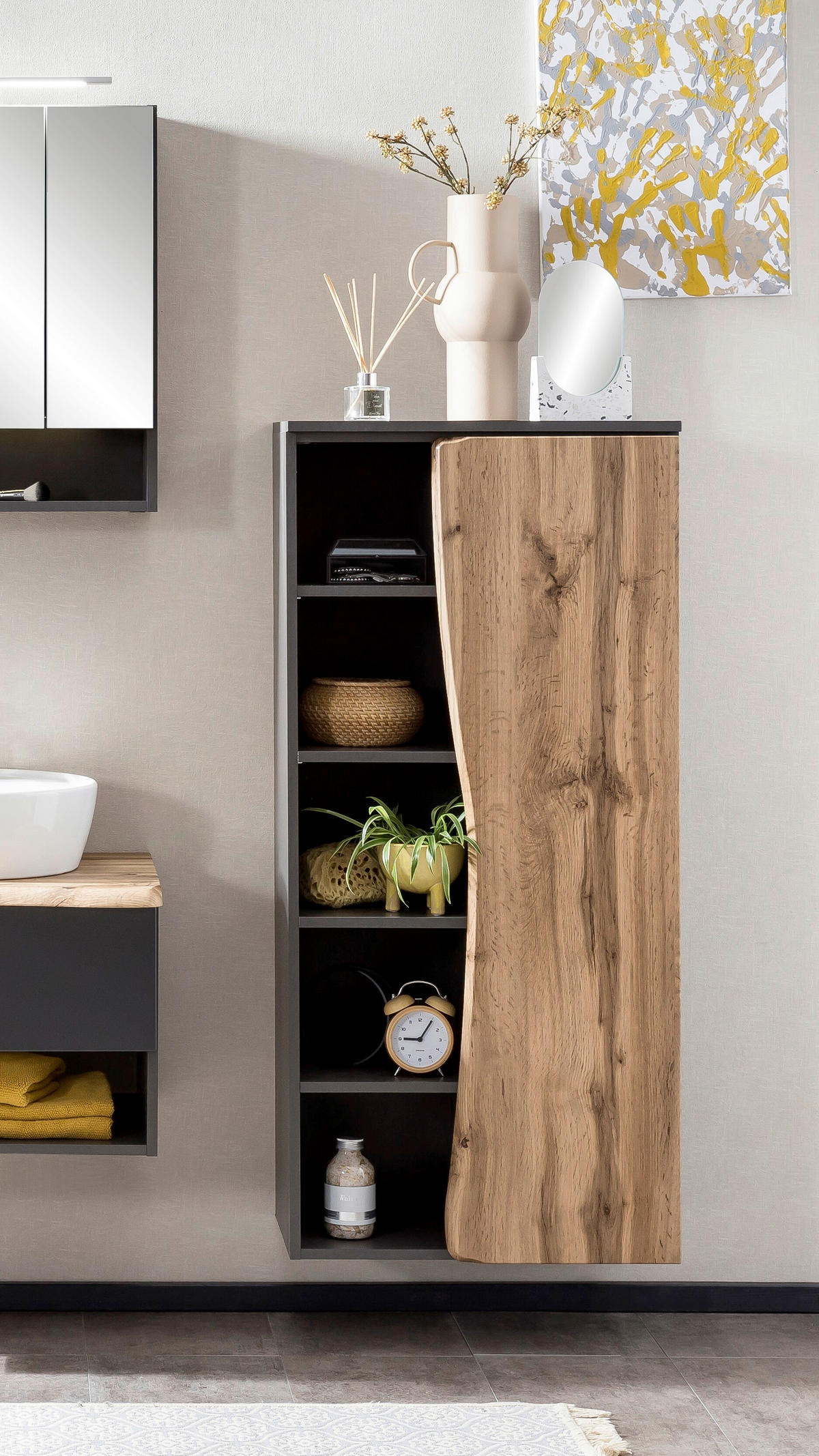MIDISCHRANK 60/130/35 cm  - Eiche Wotan/Graphitfarben, Natur, Holzwerkstoff (60/130/35cm) - Xora