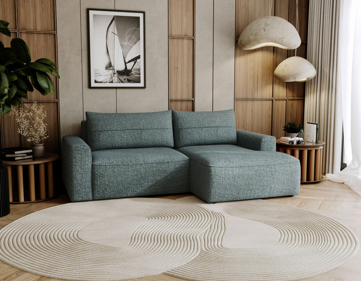 ECKSOFA in Chenille Grün  - Schwarz/Grün, Design, Kunststoff/Textil (233/144cm) - Livetastic
