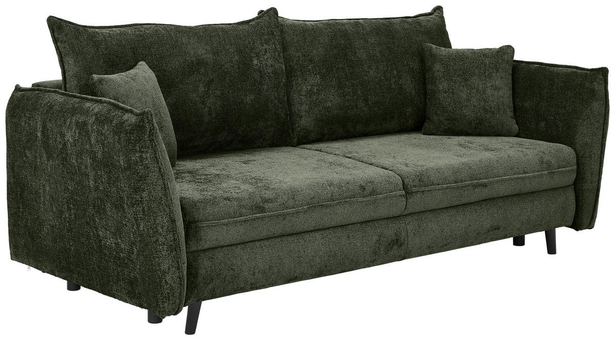 SCHLAFSOFA Chenille Olivgrün  - Schwarz/Olivgrün, KONVENTIONELL, Holz/Textil (238/99/108cm) - Carryhome