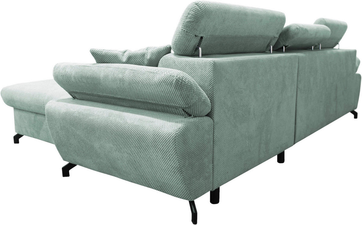 ECKSOFA OMEGA in Chenille Mintgrün  280/186 cm  - Schwarz/Mintgrün, Design, Textil/Metall (280/186cm) - MID.YOU