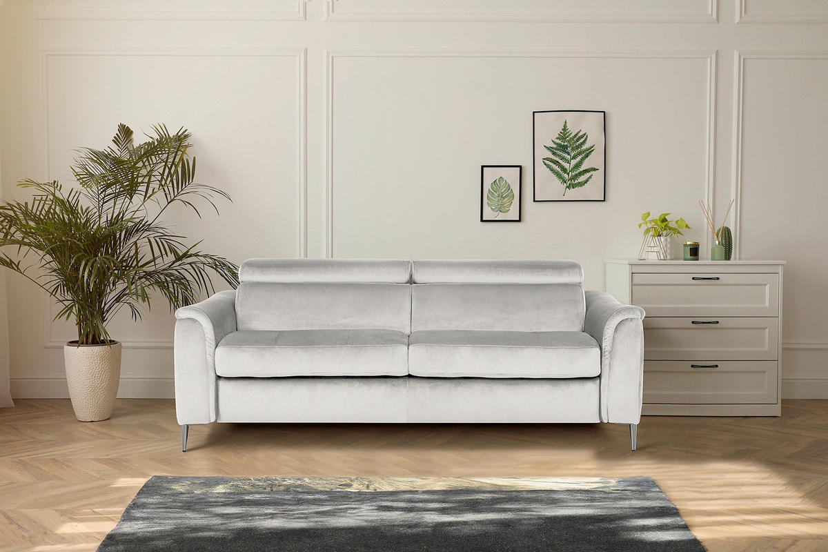 SCHLAFSOFA Samt Hellgrau  - Chromfarben/Hellgrau, Design, Textil/Metall (203/77-98/103cm) - MID.YOU