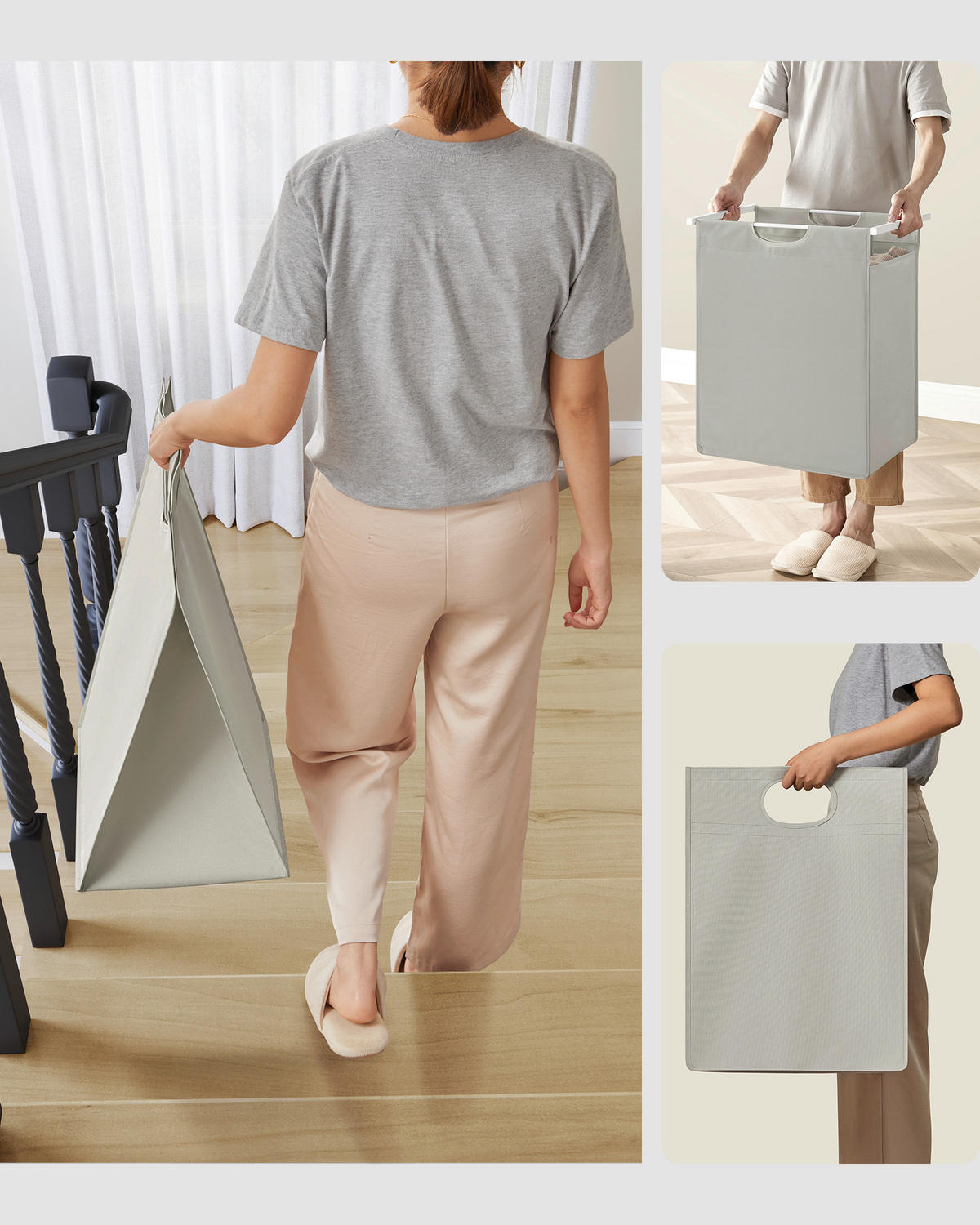 WÄSCHEKORB - Weiß/Grau, Trend, Holzwerkstoff/Textil (50/72/33cm) - MID.YOU