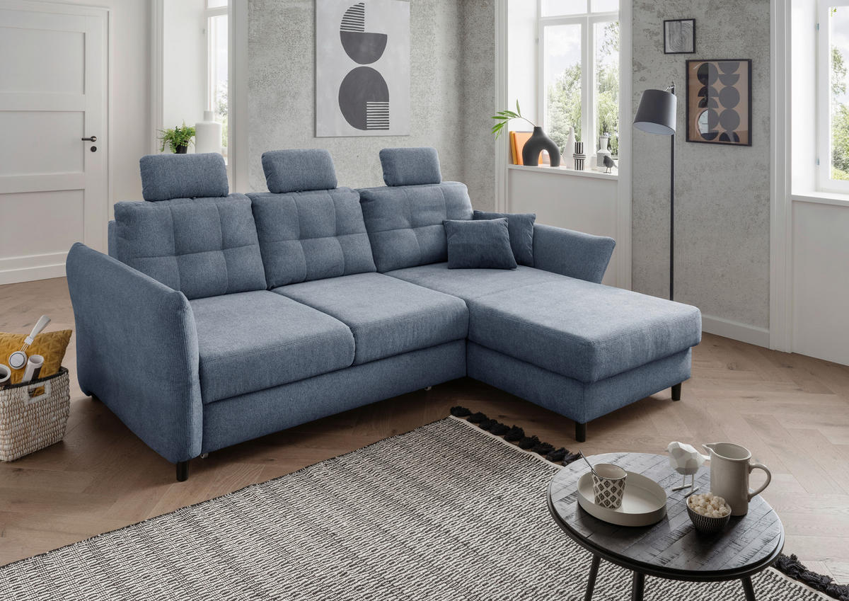 ECKSOFA in Chenille Hellblau  - Blau/Silberfarben, Modern, Holz/Textil (250-280/176cm) - Livetastic