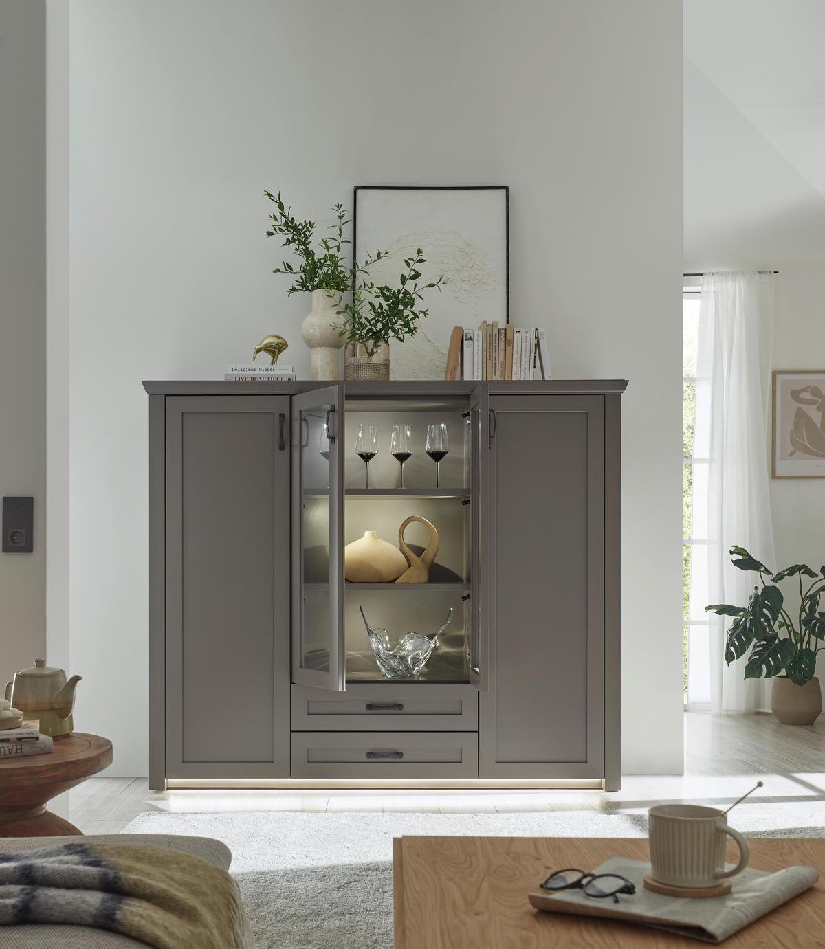 HIGHBOARD Graphitfarben  177/150/43 cm  - Schwarz/Graphitfarben, LIFESTYLE, Glas/Holzwerkstoff (177/150/43cm) - Landscape