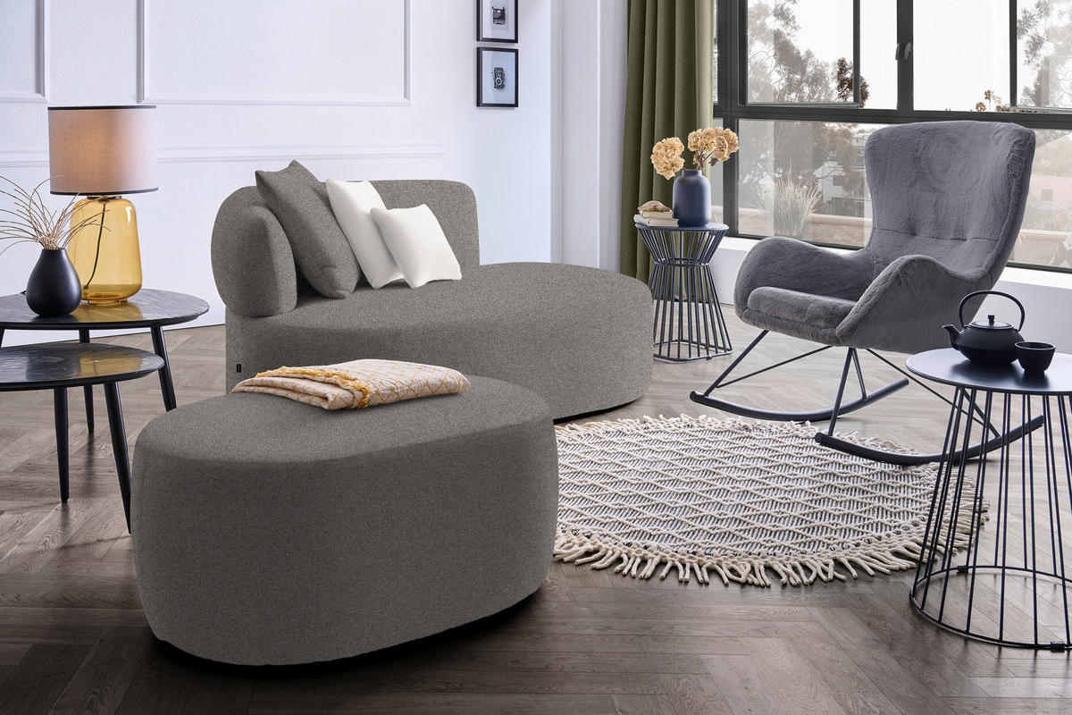 RÉCAMIERE in Plüsch Creme, Graphitfarben  - Creme/Schwarz, MODERN, Kunststoff/Textil (166/86/105cm) - Hom`in