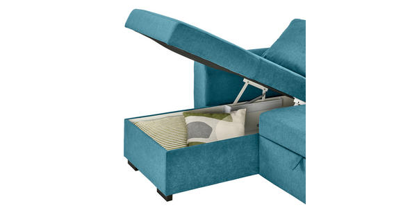 ECKSOFA inkl.Funktionen Petrol Webstoff - Petrol/Schwarz, Design, Kunststoff/Textil (155/243cm) - Xora
