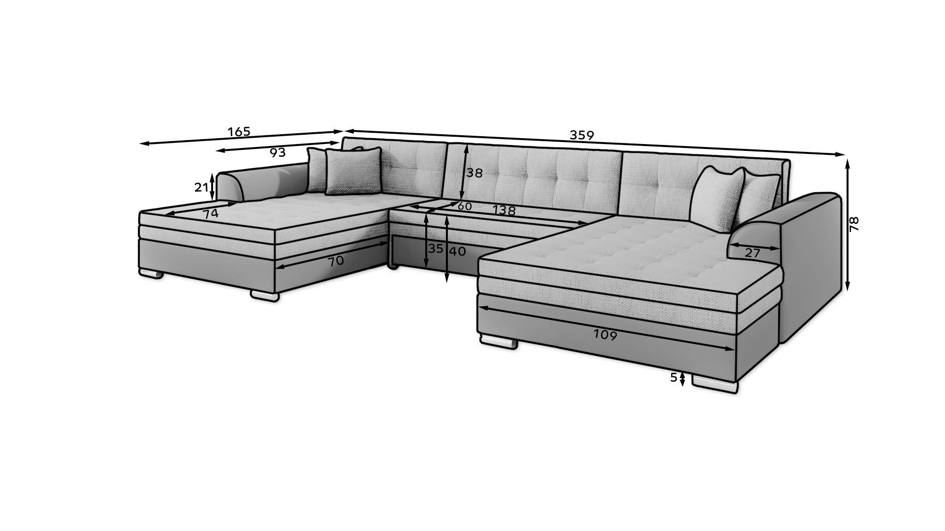 Thumbnail - Mid.you Wohnlandschaft, Schwarz, Grau, Kunststoff, 5-Sitzer, 359x165 cm, Made in EU, Wohnzimmer, Sofas & Couches, Wohnla...