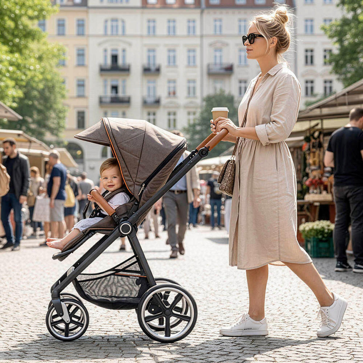 KINDERWAGENSET Fusion Panorama Lyx Set inkl. Wickeltasche  - Schwarz/Mokka, Basics, Metall (57/129/100cm) - Gesslein