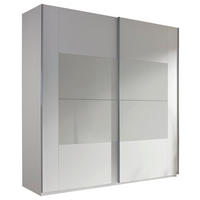 SCHWEBETÜRENSCHRANK 2-türig Weiß, Hellgrau  - Hellgrau/Alufarben, KONVENTIONELL, Glas/Holzwerkstoff (181/223/68cm) - Xora