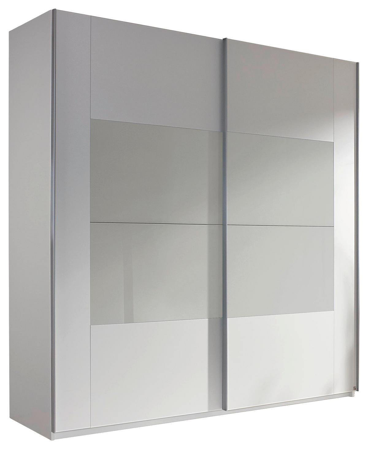 SCHWEBETÜRENSCHRANK 2-türig Weiß, Hellgrau  - Hellgrau/Alufarben, KONVENTIONELL, Glas/Holzwerkstoff (181/223/68cm) - Xora