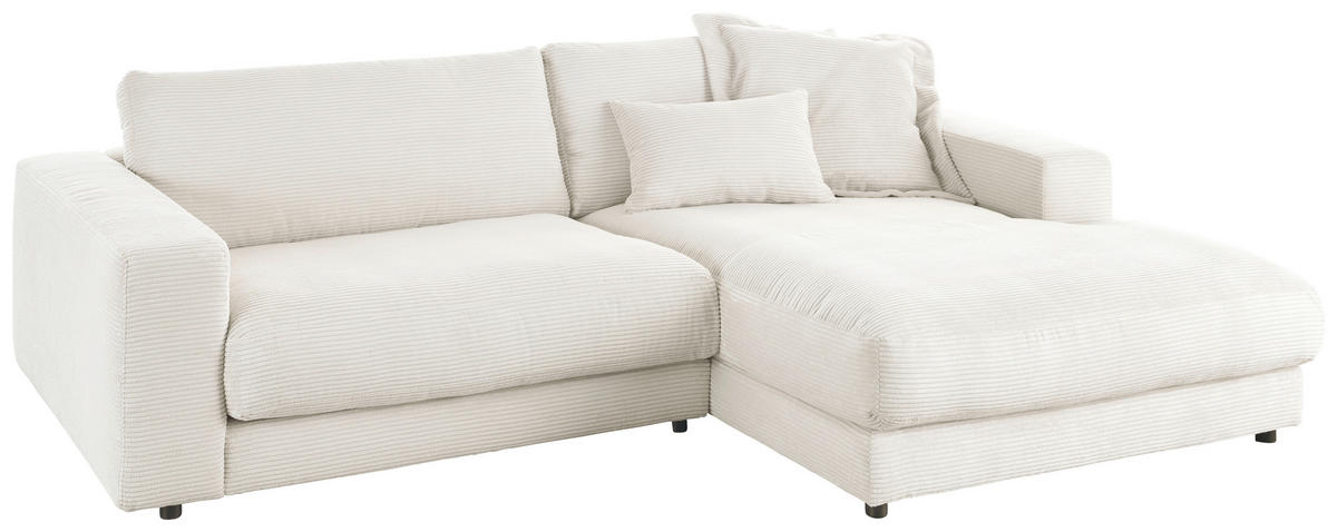 ECKSOFA in Cord Weiss  - Weiss/Schwarz, Design, Kunststoff/Textil (250/190cm) - Pure Home Lifestyle
