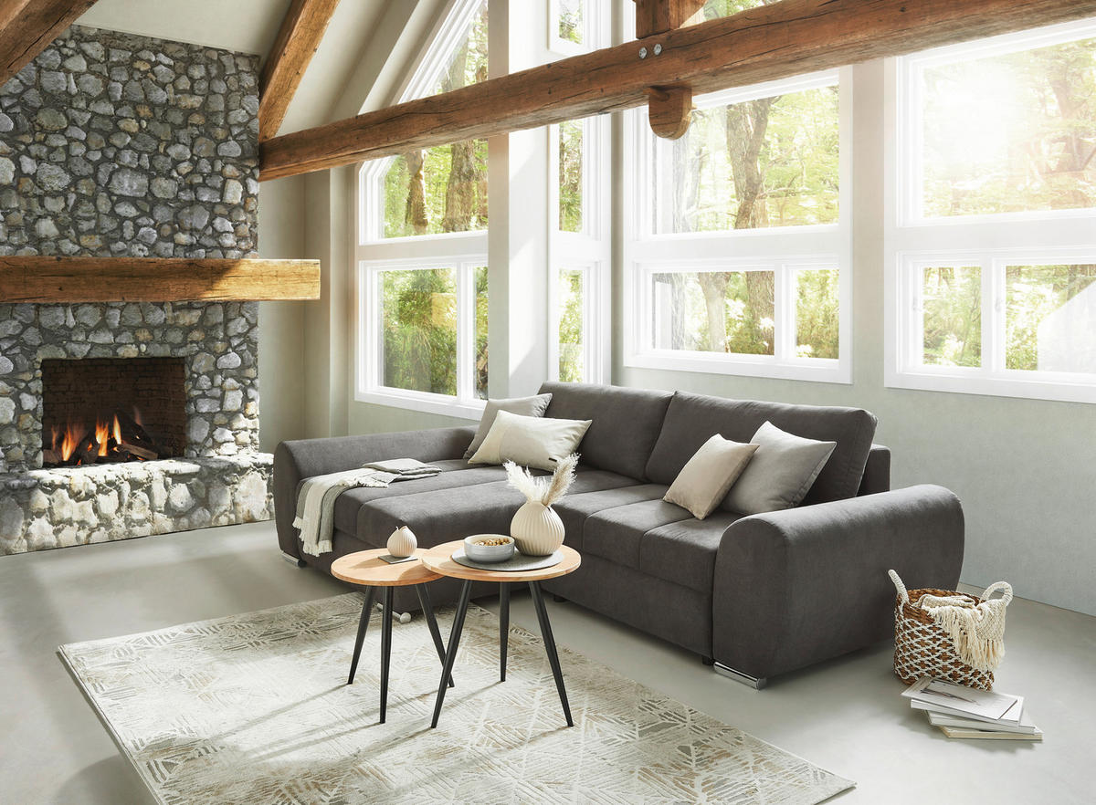ECKSOFA in Flachgewebe Dunkelgrau  - Chromfarben/Dunkelgrau, Konventionell, Textil/Metall (175/270cm) - MID.YOU