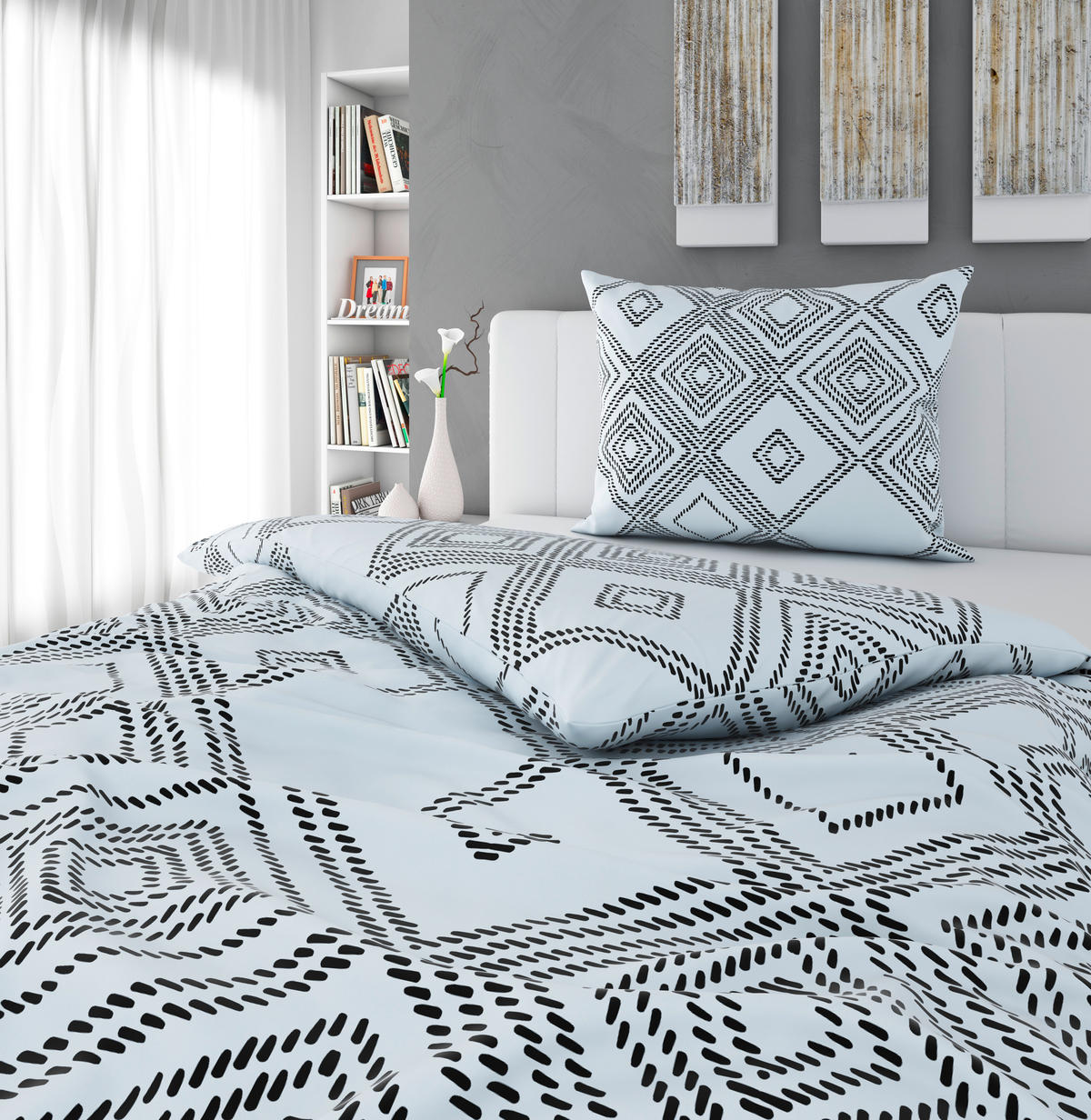 ÁGYNEMŰHUZAT-GARNITÚRA 140/200 cm  - fekete/fehér, Design, textil (140/200cm) - Novel