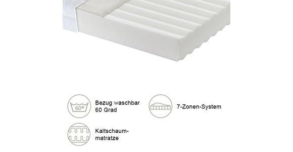 KALTSCHAUMMATRATZE 90/200 cm Höhe ca. 15 cm  - Weiß, Basics, Textil (90/200cm) - Sleeptex