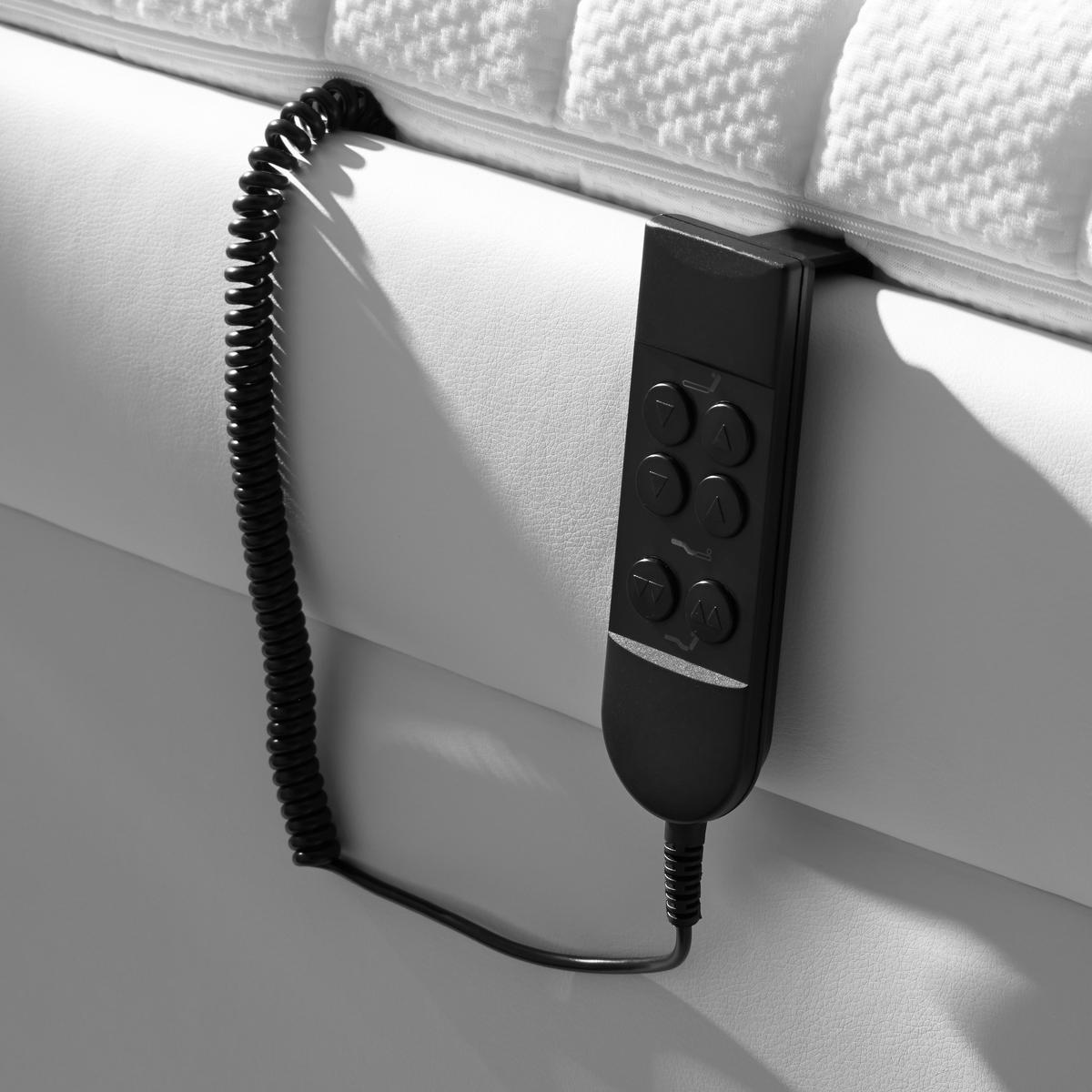 POLSTERBETT Matratze, gepolstertes Kopfteil, Lattenrost, Bettkasten, Tagesdecke, motorische Verstellbarkeit 180/200 cm  in Schwarz, Weiß  - Silberfarben/Schwarz, KONVENTIONELL, Textil/Metall (180/200cm) - Esposa