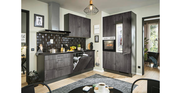 ECKKÜCHE 220/120 cm  in Graphitfarben, Schwarz, Lavagrau  - Eiche dunkel/Lavagrau, Design, Holzwerkstoff/Metall (220/120cm) - Xora