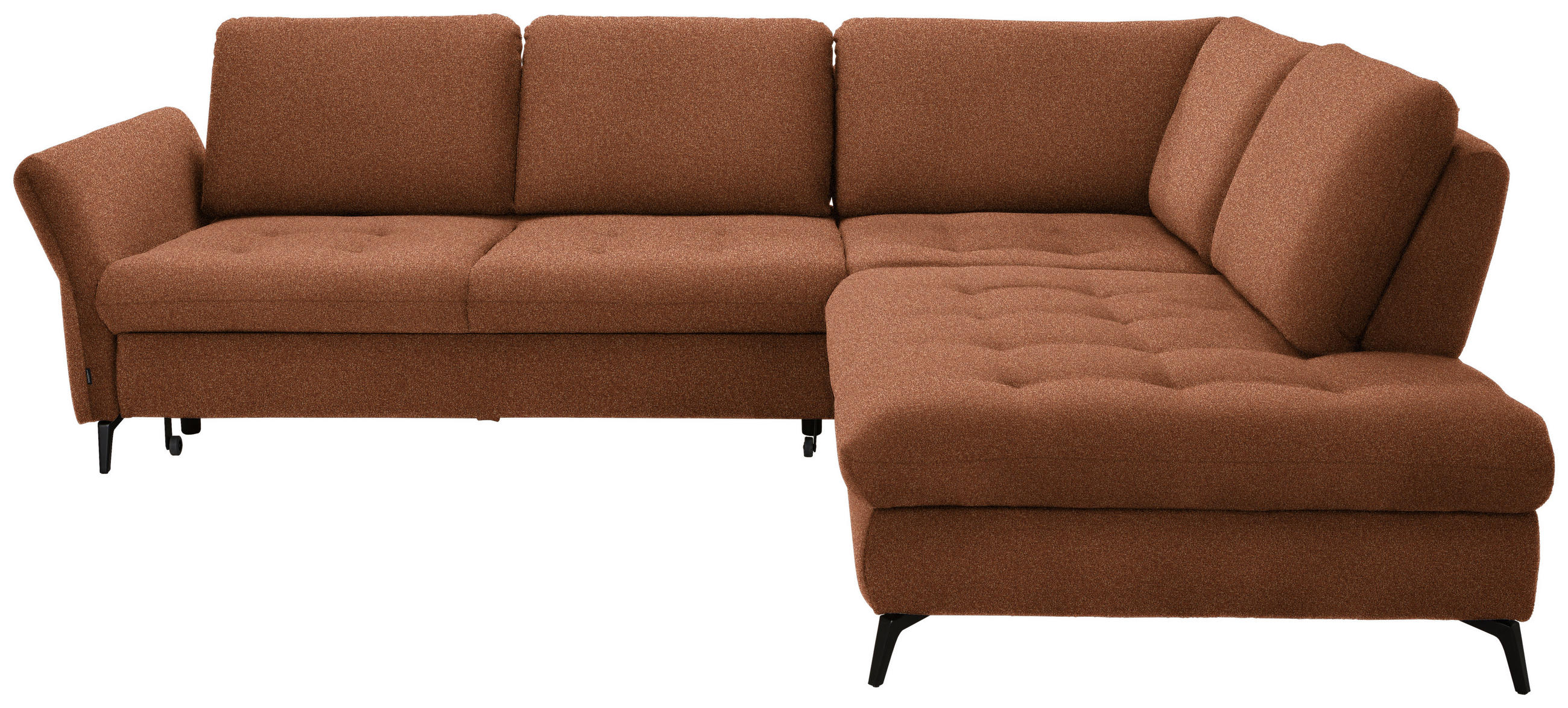 ECKSOFA in Bouclé Cognac  - Cognac/Schwarz, Natur, Textil/Metall (288/233cm) - Valnatura