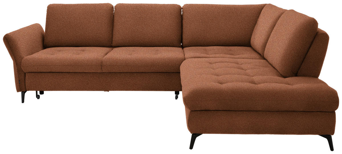 ECKSOFA in Bouclé Cognac  - Cognac/Schwarz, Natur, Textil/Metall (288/233cm) - Valnatura