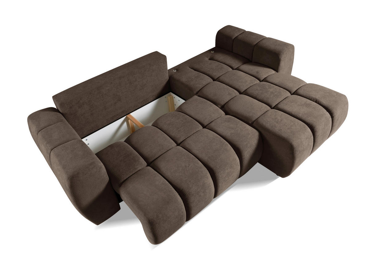 ECKSOFA FERANO Braun Velours  - Schwarz/Braun, Design, Kunststoff/Textil (253/172cm) - Livetastic